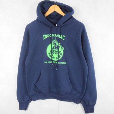 画像2: 90's USA製 "ERGOMANIAC WE HAVE THE ANT-SWERS!" プリントスウェットフーディー NAVY M (2)