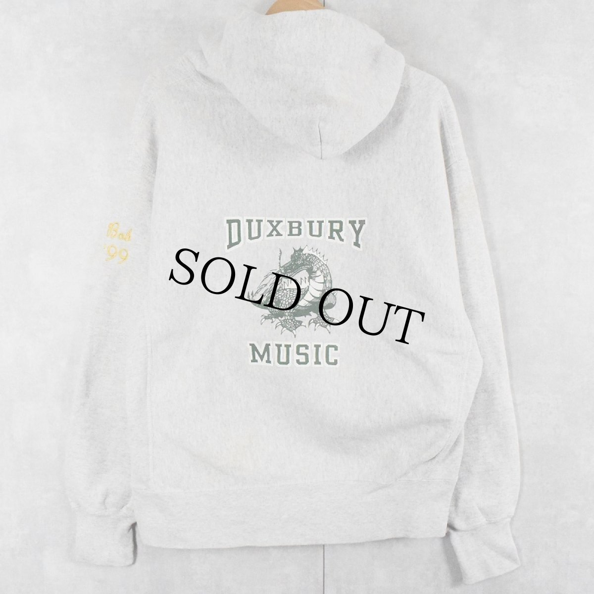画像1: 90's Lee USA製 REVERSE WEAVE TYPE "DUXBURY MUSIC" ドラゴンプリントスウェットフーディー L (1)