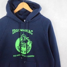 画像1: 90's USA製 "ERGOMANIAC WE HAVE THE ANT-SWERS!" プリントスウェットフーディー NAVY M (1)