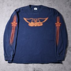 画像2: 2000's AEROSMITH ハードロックバンドロンT NAVY XL (2)