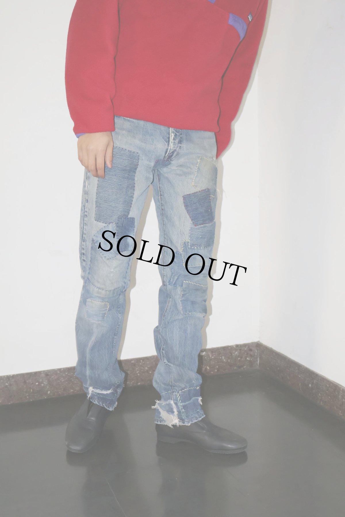 画像1: 70's Levi's 505 66single "耳付き" パッチワーク デニムパンツ W31 (1)