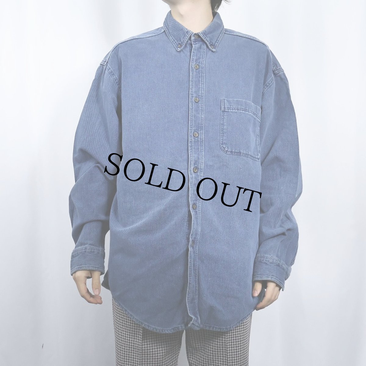 画像2: 80〜90's L.L.Bean USA製 刺子 インディゴ染め コットンボタンダウンシャツ L (2)