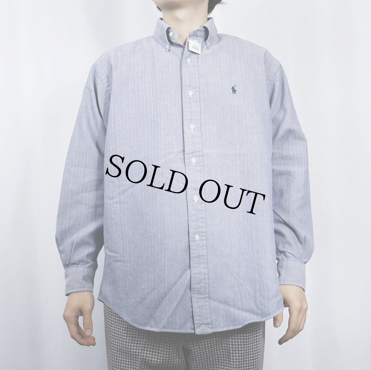 画像2: Ralph Lauren "BLAKE"  ロゴ刺繍 HBT コットンボタンダウンシャツ S (2)