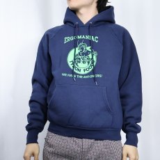 画像3: 90's USA製 "ERGOMANIAC WE HAVE THE ANT-SWERS!" プリントスウェットフーディー NAVY M (3)