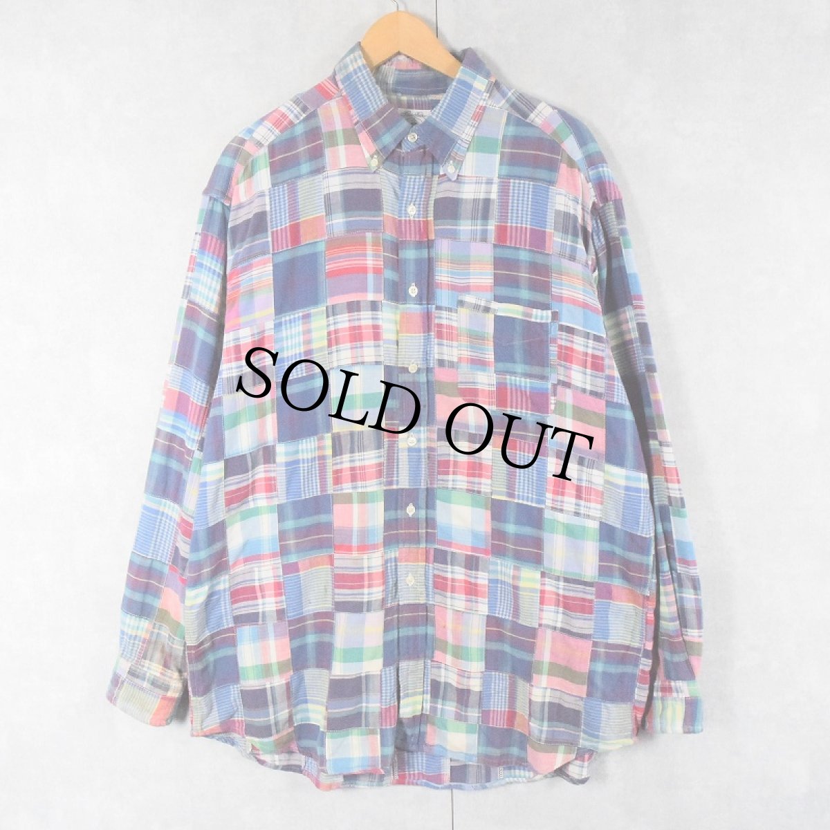 画像1: **90's Brooks Brothers インディアンマドラスチェック柄 パッチワーク コットンボタンダウンシャツ L (1)
