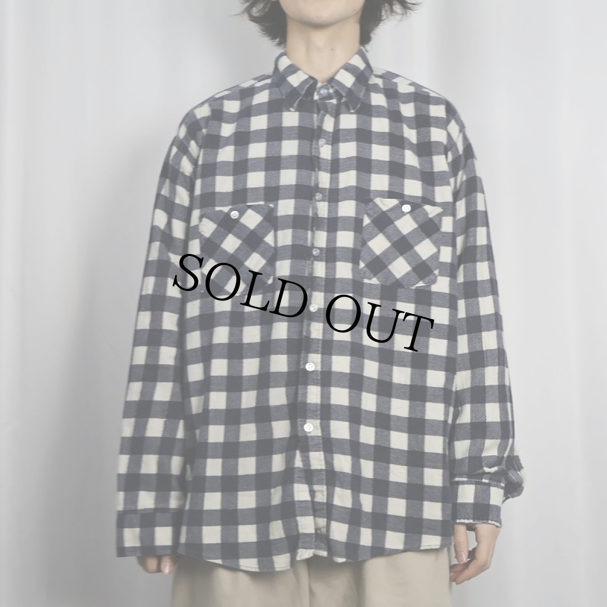 画像2: 80's AMERICAN EDITION USA製 ブロックチェック柄 プリントネルシャツ XL (2)