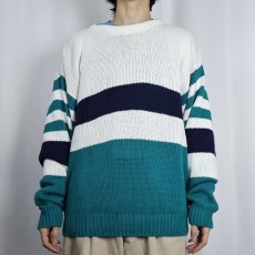 画像2: 90's Eddie Bauer マルチボーダー柄 コットンニトセーター M (2)