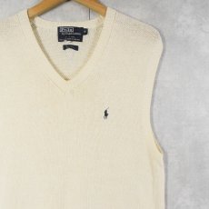 画像1: POLO Ralph Lauren ロゴ刺繍 リネン×コットン ニットベスト M (1)