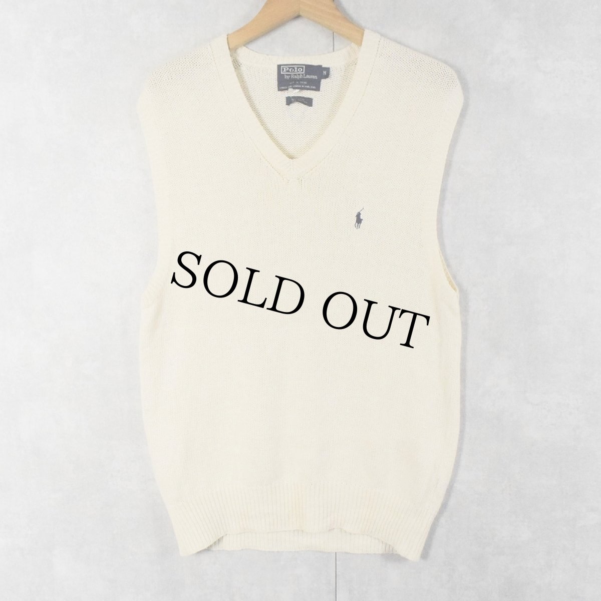 画像2: POLO Ralph Lauren ロゴ刺繍 リネン×コットン ニットベスト M (2)