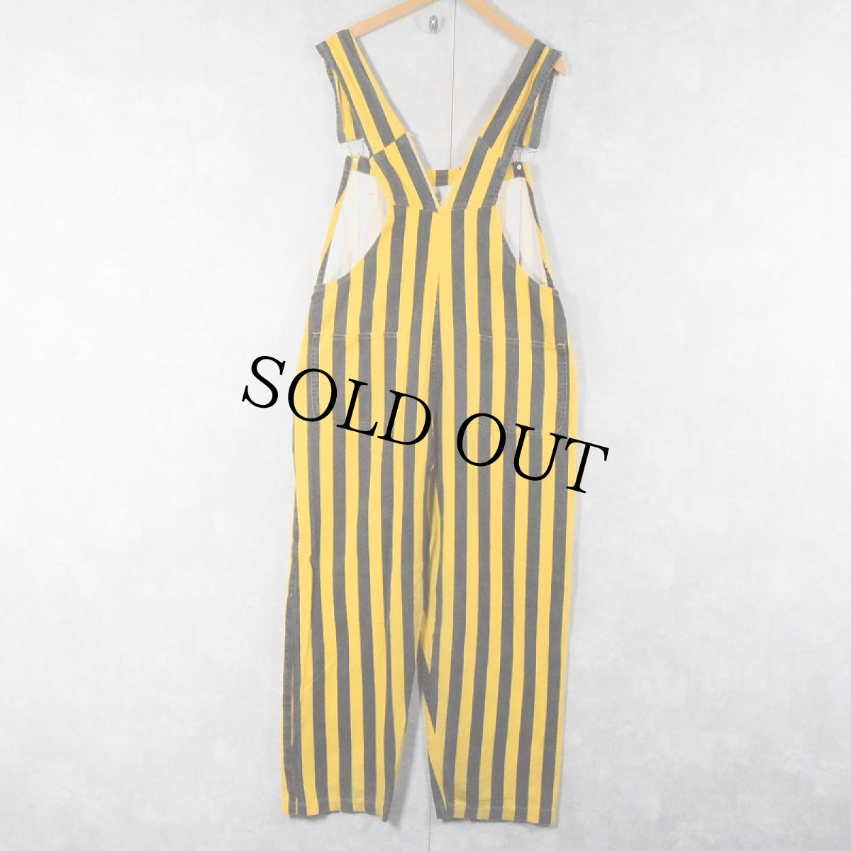 画像2: 90's GAME BIBS ストライプ柄 コットンオーバーオール W38 (2)