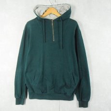 画像1: 80's L.L.Bean USA製 ハーフジップスウェットフーディー GREEN M (1)