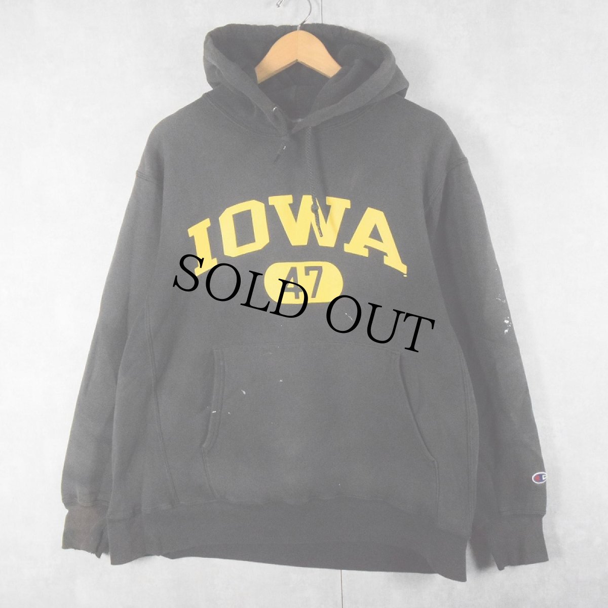 画像1: Champion ORIGINAL REVERSE WEAVE "IOWA" プリントスウェットフーディー BLACK L (1)