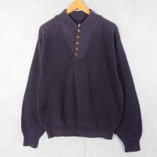 画像1: 90's LANDS'END USA製 ヘンリーネック コットンニットセーター NAVY L (1)