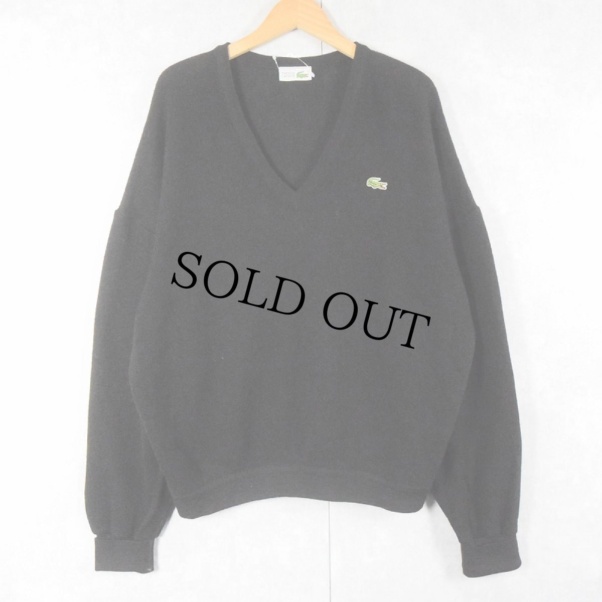 画像1: 70〜80's CHEMISE LACOSTE FRANCE製 Vネック アクリル×ウールニットセーター BLACK SIZE6 (1)