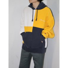 画像1: Champion ロゴ刺繍 パネル切り替え スウェットフーディー XL (1)