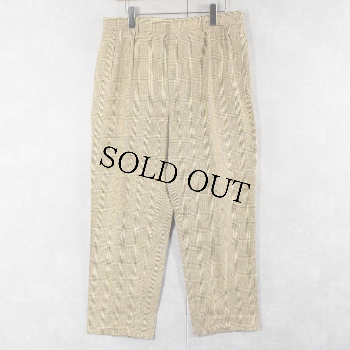 画像1: POLO Ralph Lauren グレンチェック柄 2タック リネン×コットンスラックス W33 (1)