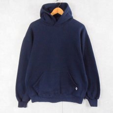 画像1: 90's RUSSELL ATHELETIC USA製 前V 無地スウェットフーディー NAVY L (1)