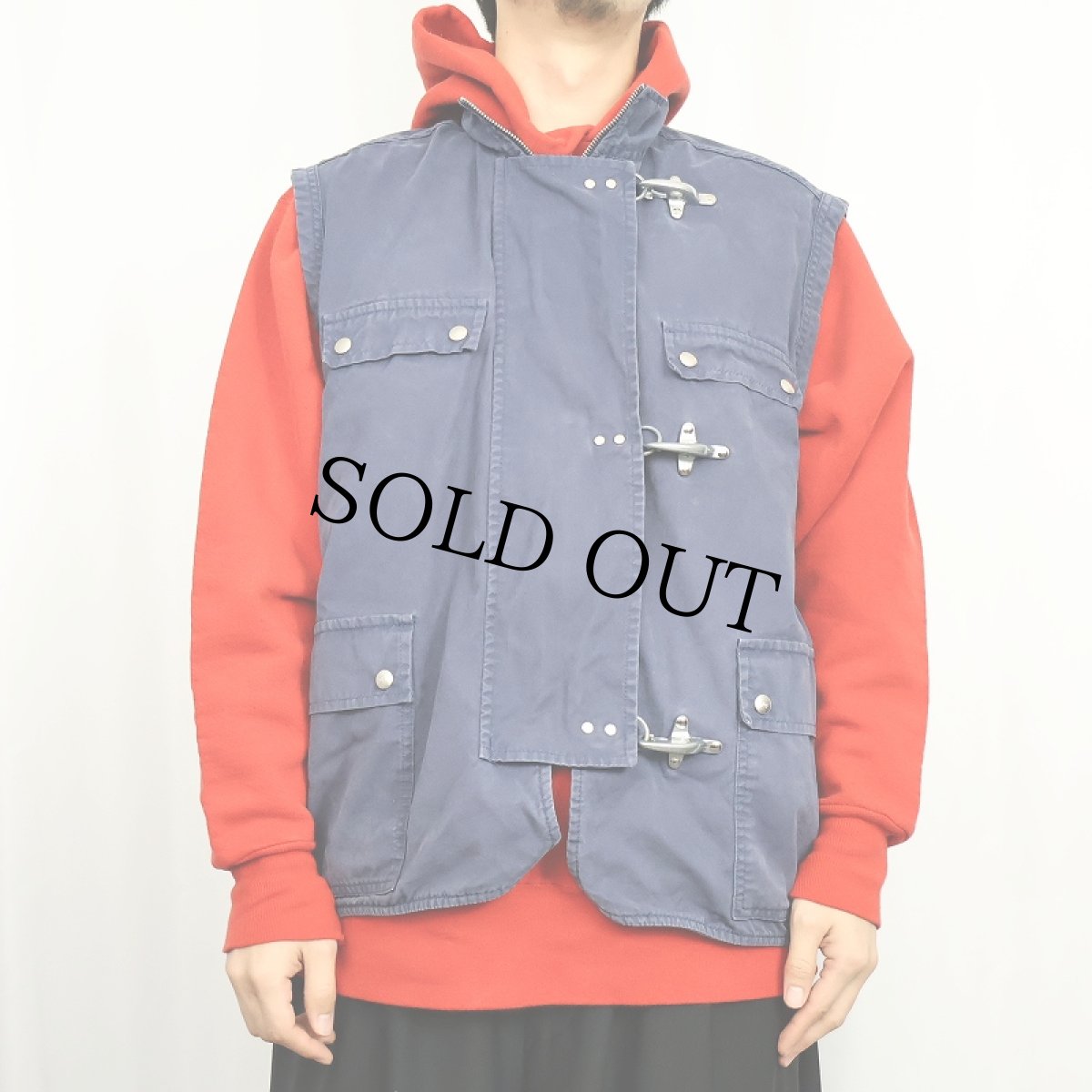 画像2: 80's Fay コットンファイヤーマンベスト NAVY M (2)
