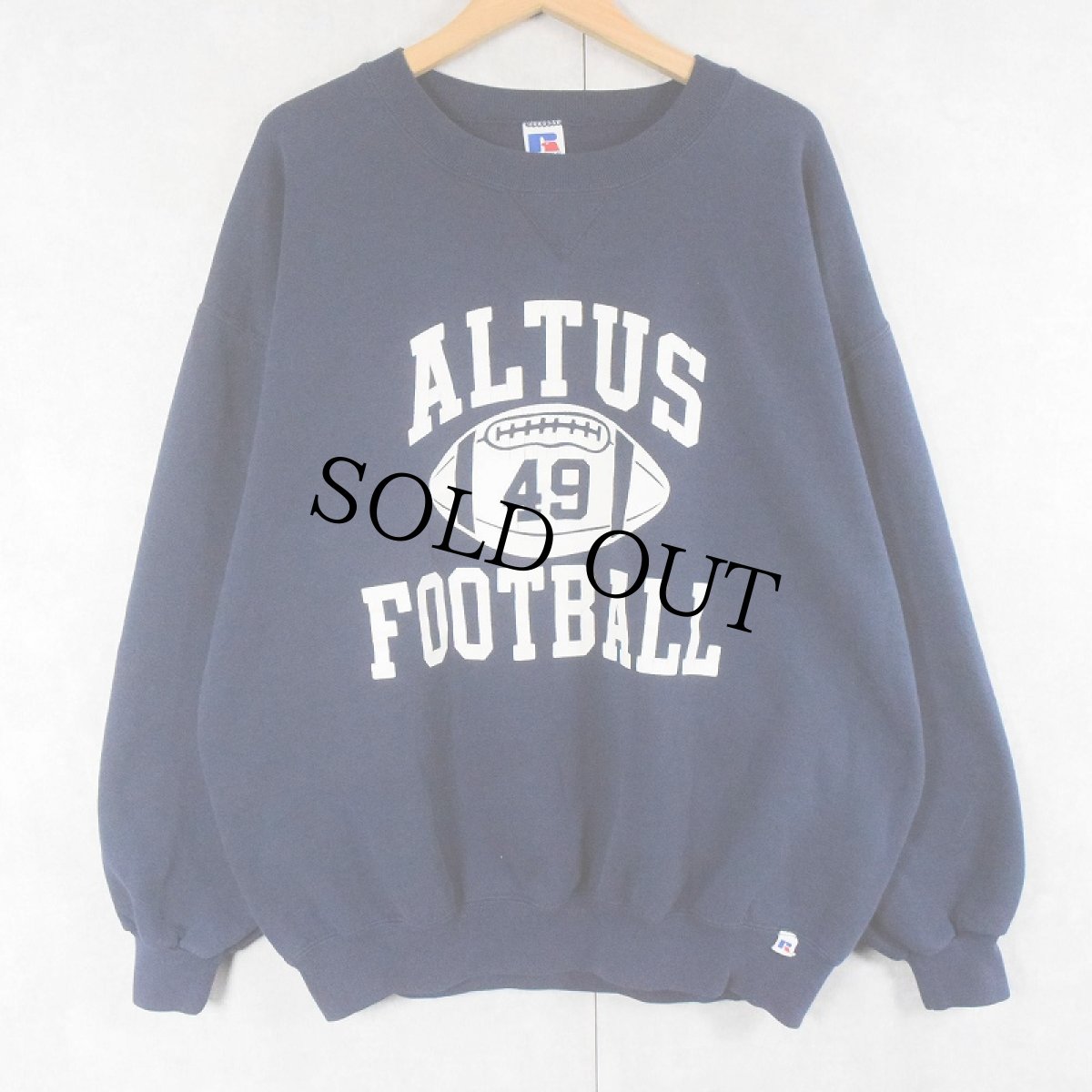 画像1: 90's〜 RUSSELL ATHLETIC USA製 "ALTUS FOOTBALL" 前V プリントスウェット NAVY XXL (1)