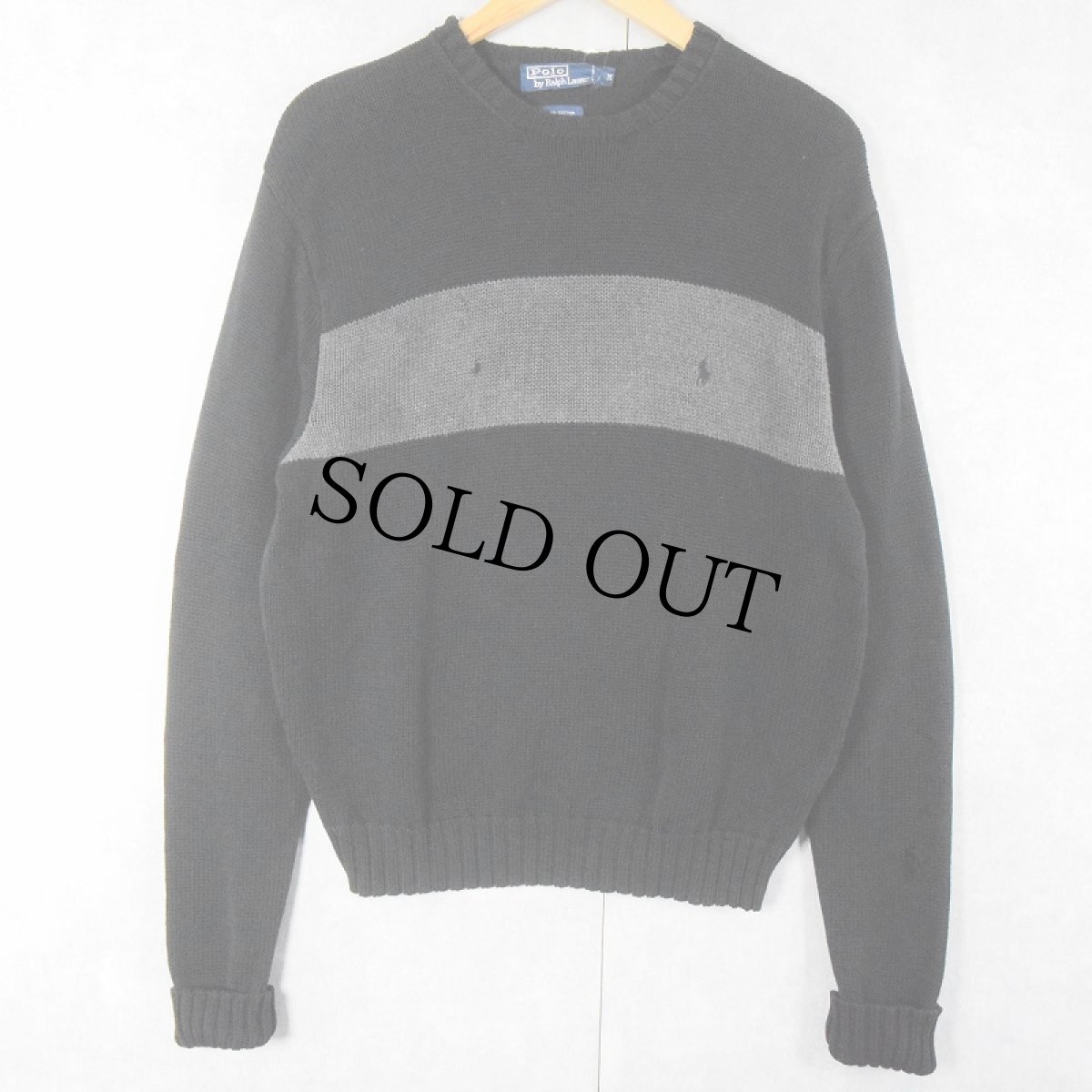 画像1: POLO Ralph Lauren ロゴ刺繍 コットンニットセーター BLACK M (1)