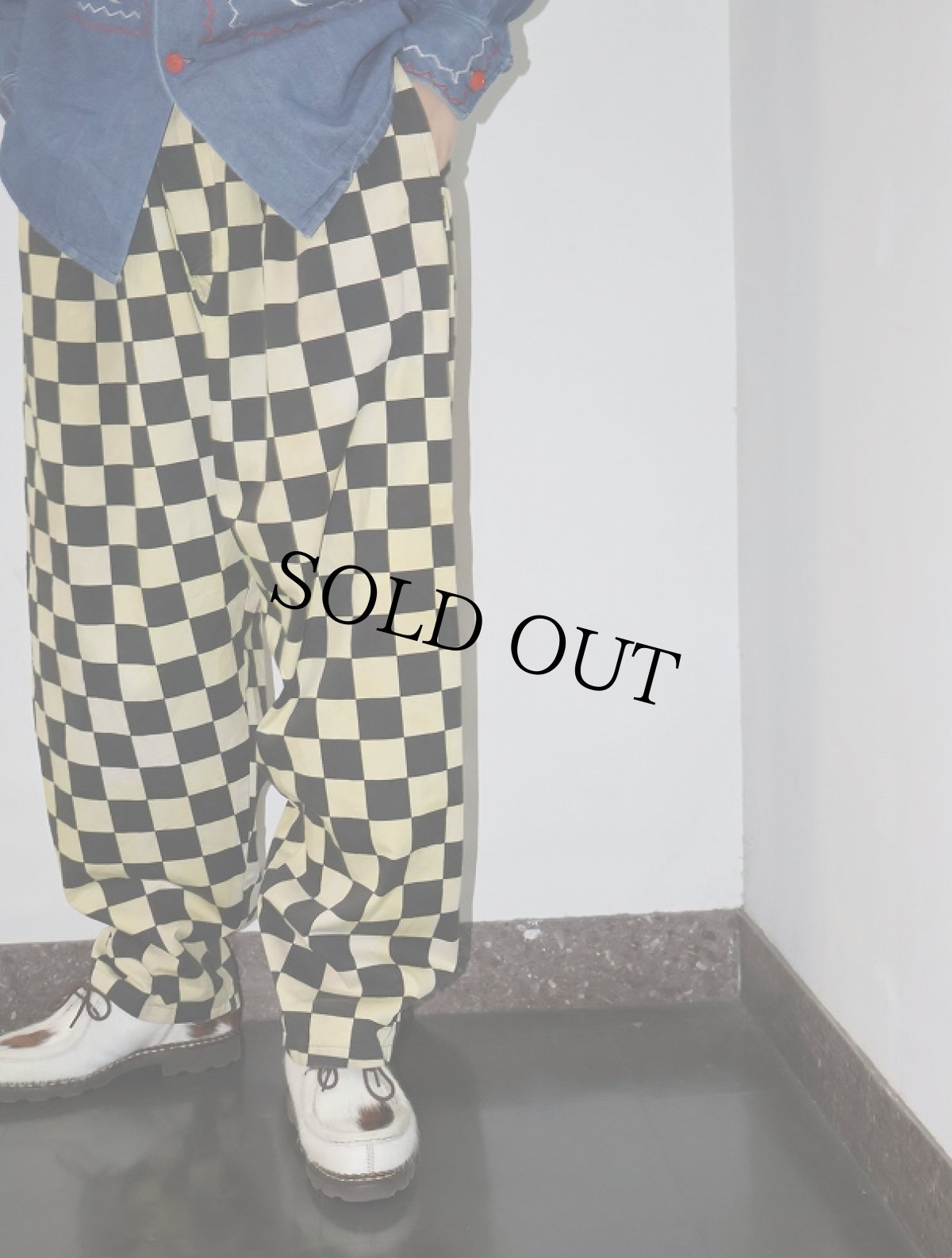 画像2: le chef チェッカー柄 コットンシェフパンツ 後染め W28-43 (2)