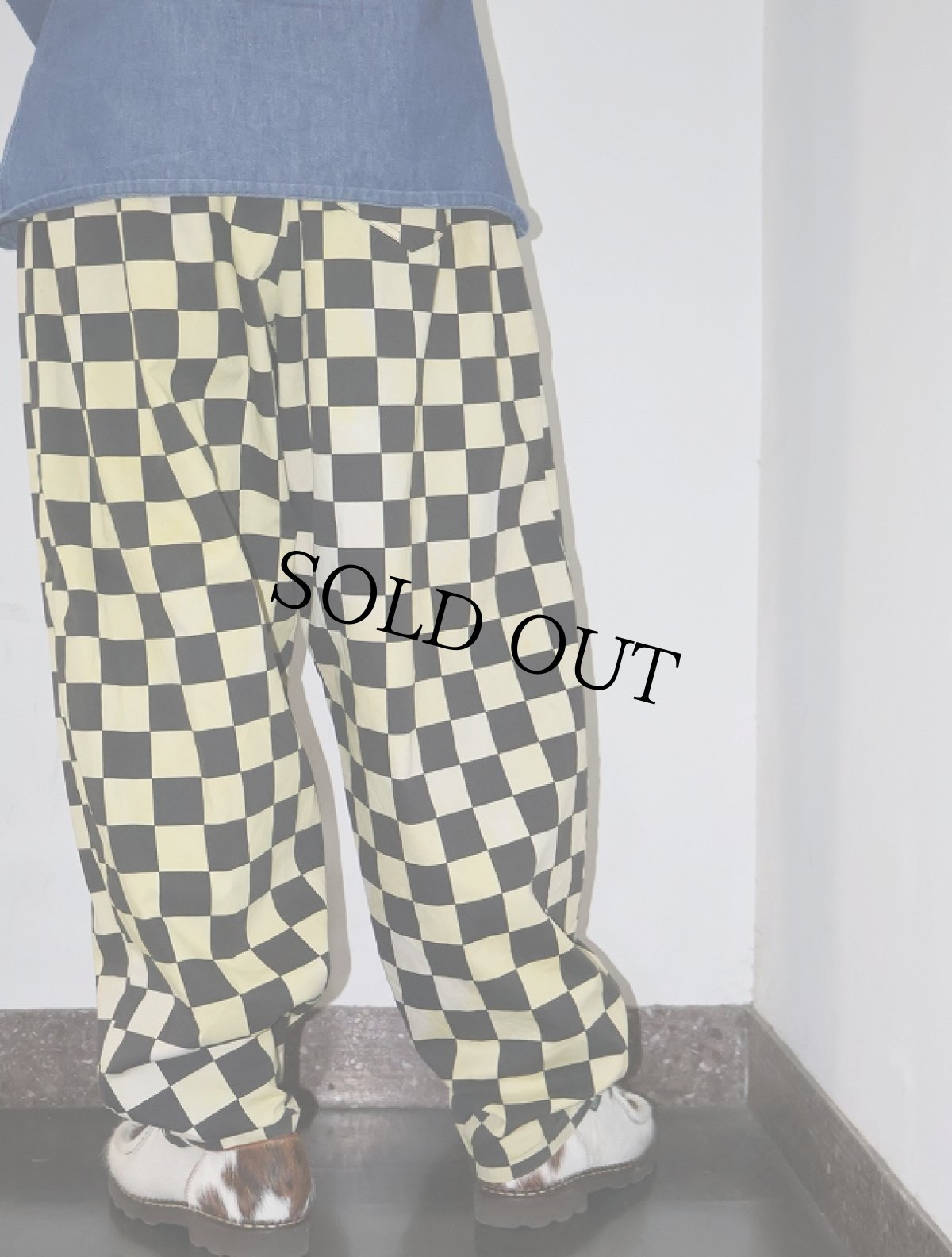 画像3: le chef チェッカー柄 コットンシェフパンツ 後染め W28-43 (3)