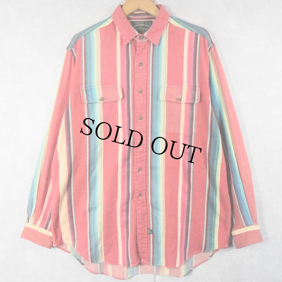 画像1: 80〜90's POLO COUNTRY Ralph Lauren ストライプ柄 コットンシャツ L (1)