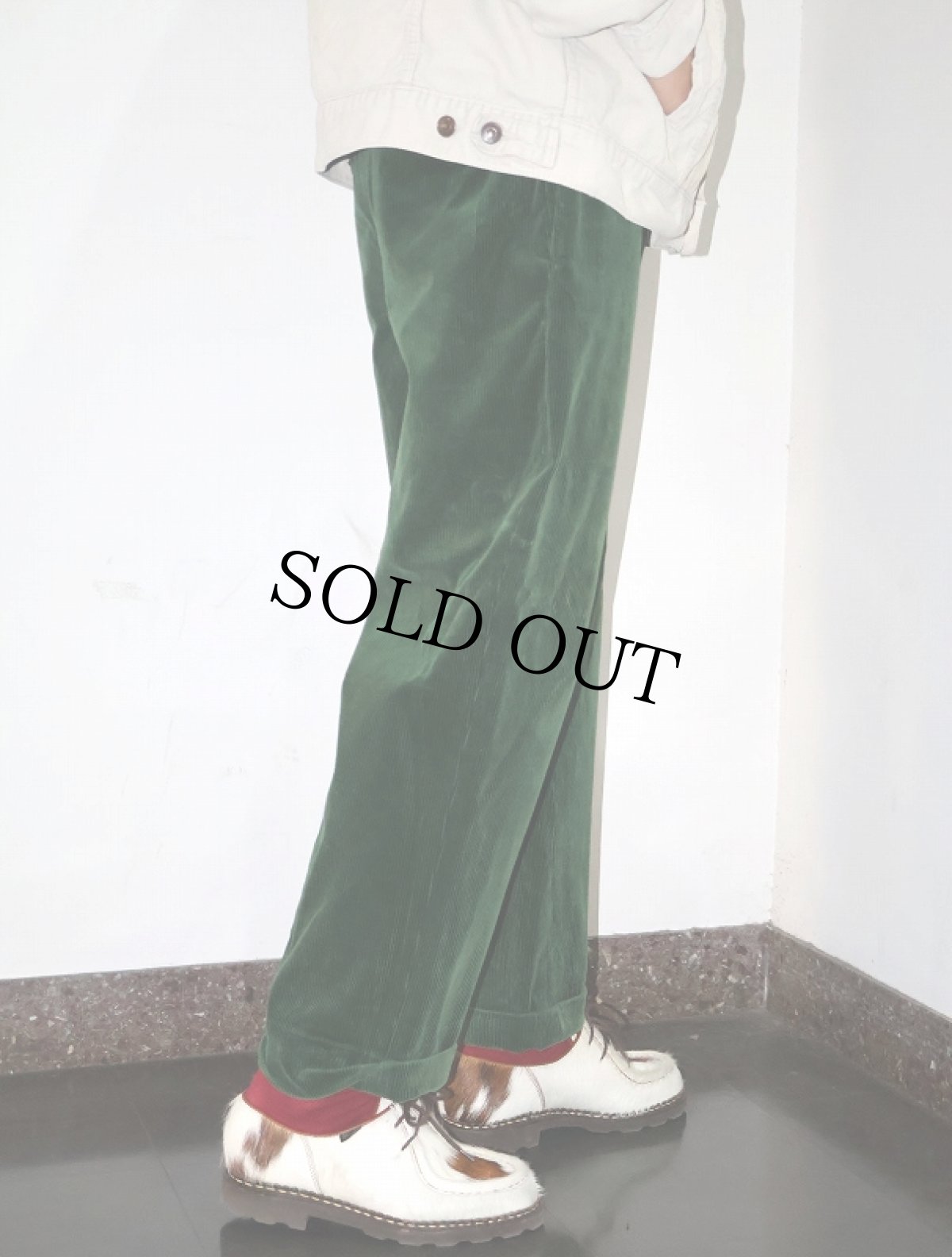 画像1: POLO Ralph Lauren "FINE TAILORING" 太畝コーデュロイパンツ GREEN W32 (1)