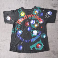 画像1: 90's Budweiser USA製 ビリヤード柄  大判プリントTシャツ BLACK XL (1)