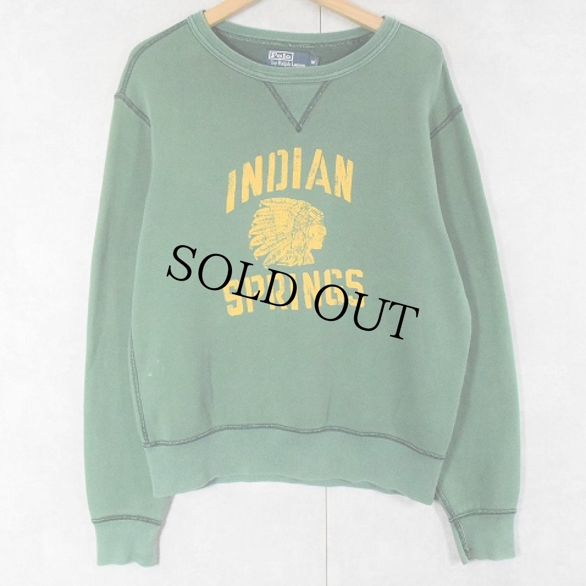 画像1: POLO Ralph Lauren "INDIAN SPRINGS" 前V インディアンヘッド プリントスウェット M (1)