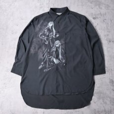 画像1: Yohji Yamamoto プリント シルクシャツ BLACK size4 (1)