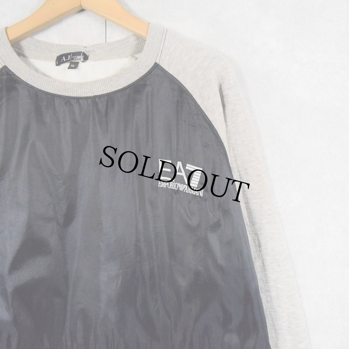 画像2: ARMANI JEANS ロゴ刺繍 ナイロン切り替えスウェット NAVY XL (2)