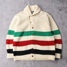 画像1: POLO Ralph Lauren マルチボーダー柄 ショールカラー ウールニットカーディガン XL (1)