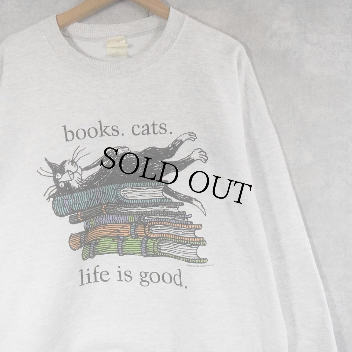 画像1: Edward Gorey "books.cats." イラストプリントスウェット XL (1)