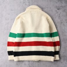 画像2: POLO Ralph Lauren マルチボーダー柄 ショールカラー ウールニットカーディガン XL (2)