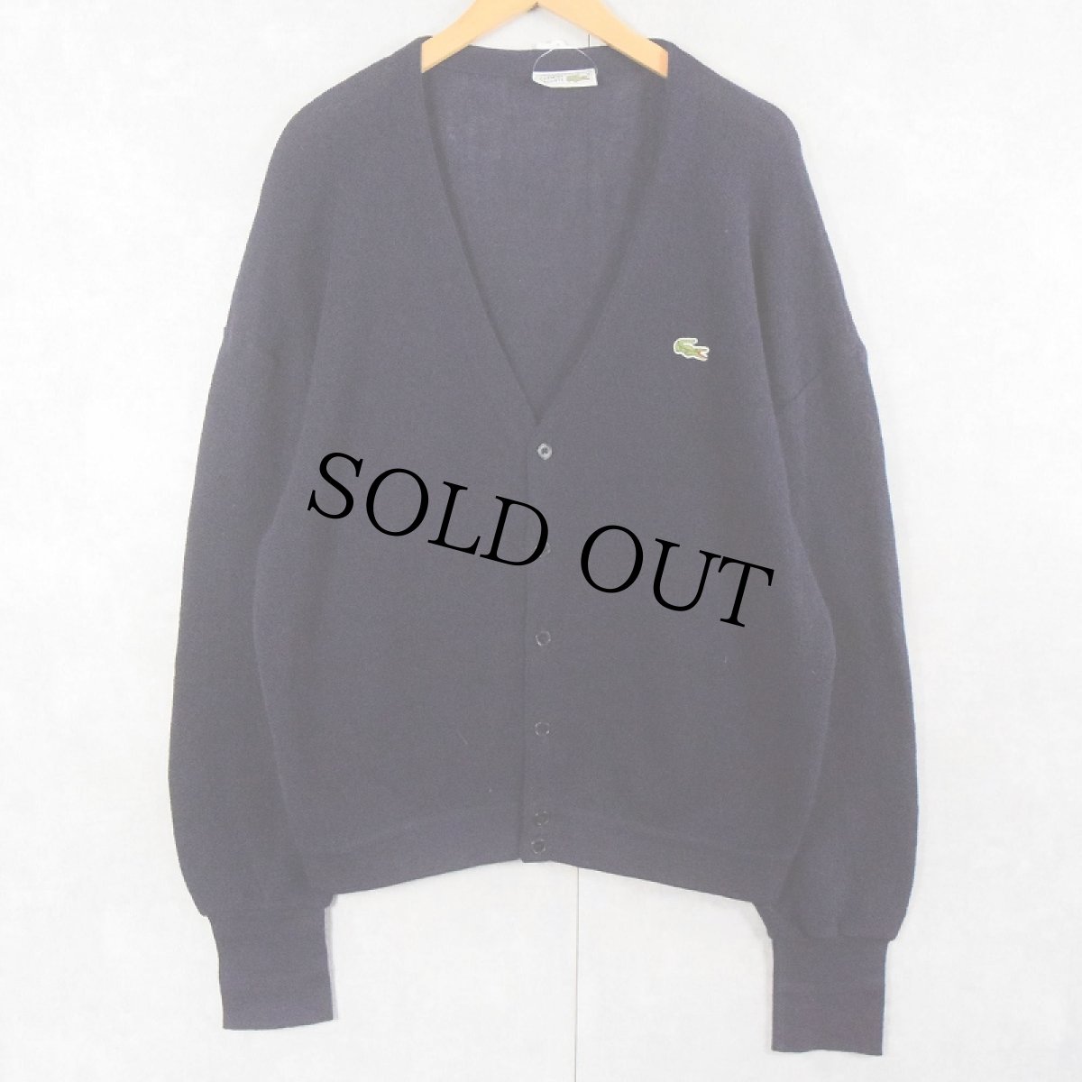 画像1: 70〜80's CHEMISE LACOSTE FRANCE製 ロゴワッペン ウールニットカーディガン NAVY SIZE5 (1)