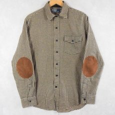 画像1: POLO Ralph Lauren チェック柄 エルボーパッチ＆チンスト付き ライトネルシャツ M (1)
