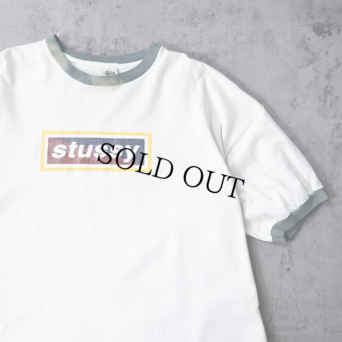 画像1: 90's STUSSY USA製 ロゴプリントリンガーTシャツ L (1)