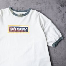 画像1: 90's STUSSY USA製 ロゴプリントリンガーTシャツ L (1)