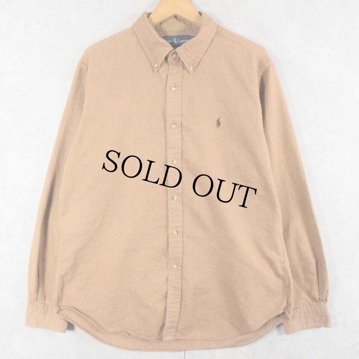画像1: POLO Ralph Lauren "CLASSIC FIT" ヘリンボーン織り コットンボタンダウンシャツ L (1)