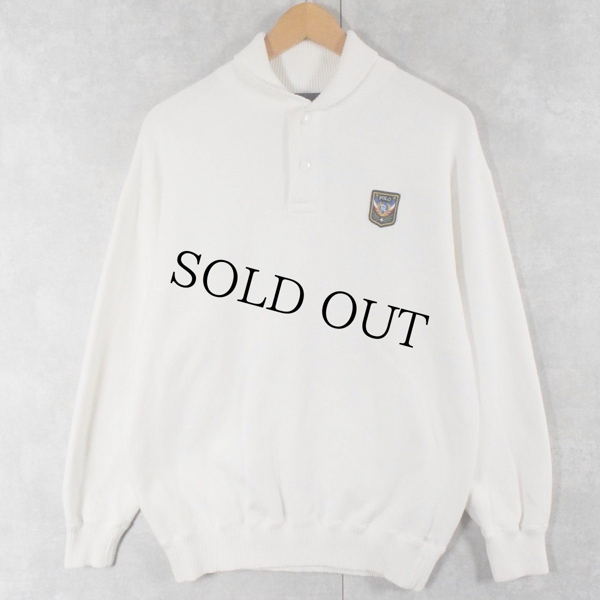 画像2: Ralph Lauren "UNI CREST PATCH" ハーフスナップスウェット M (2)