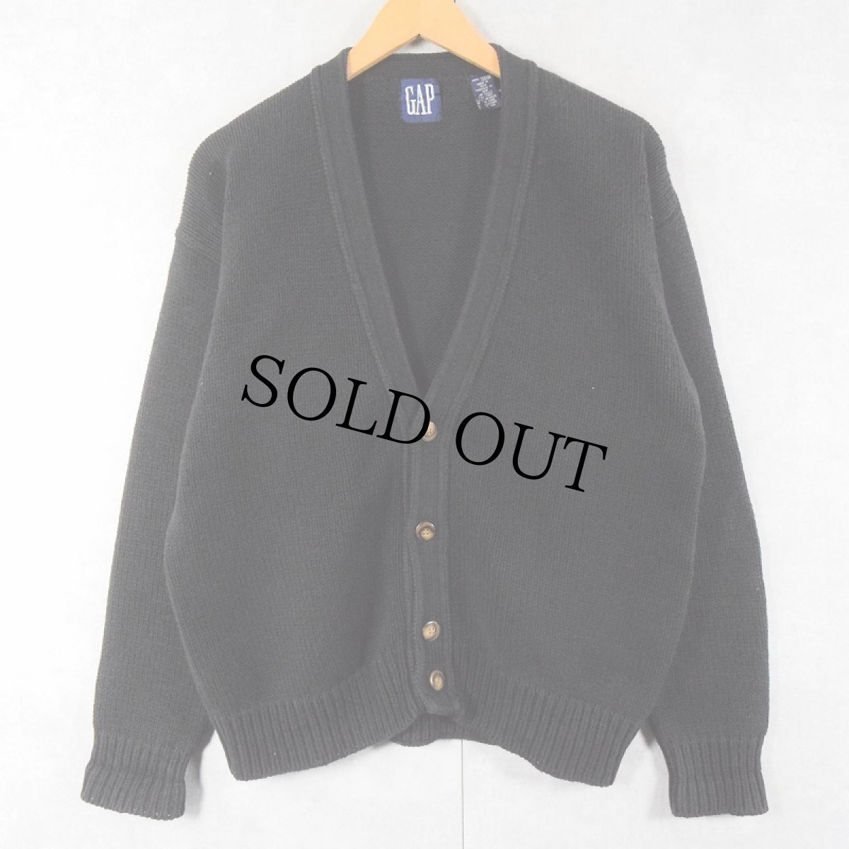 画像2: 90's GAP コットンニットカーディガン BLACK M (2)