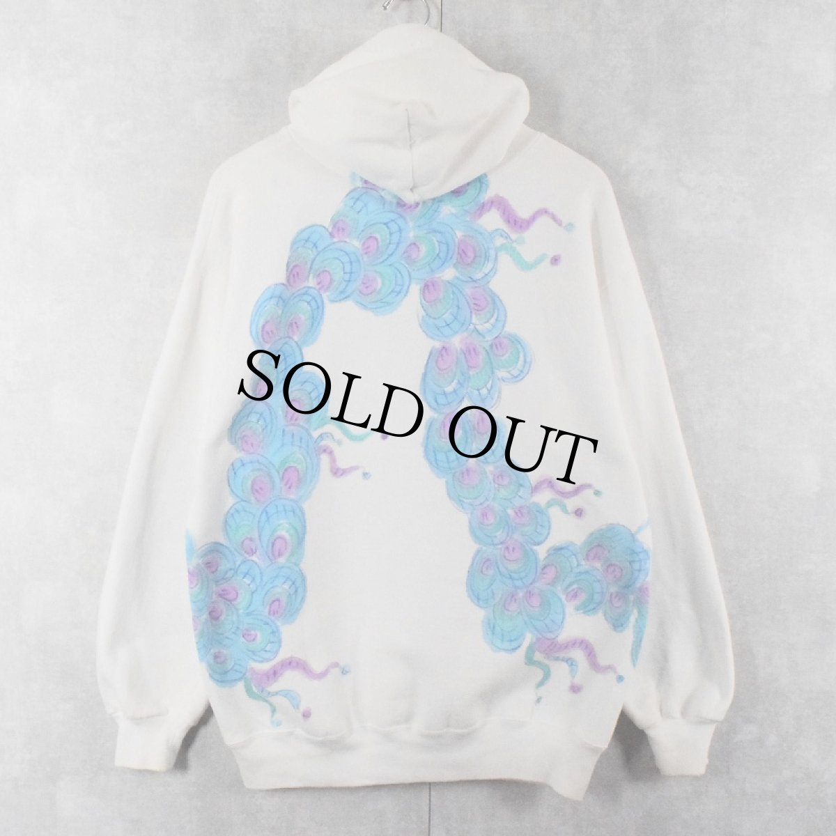 画像2: 【SALE】 90's USA製 龍 ハンドペイントスウェットフーディー L (2)