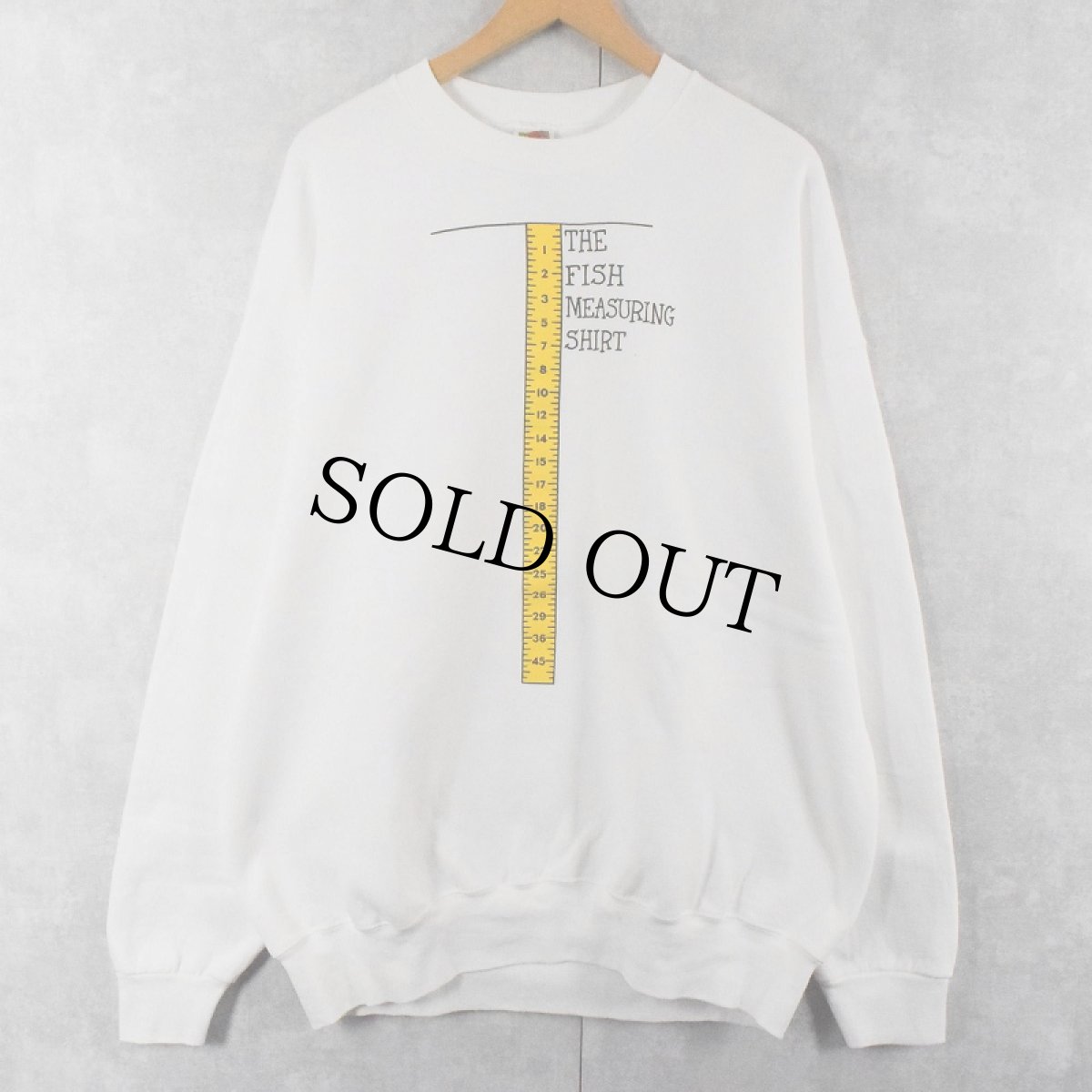 画像1: 90's〜 USA製 "THE FISH MEASURING SHIRT" シュールイラストスウェット XXL (1)