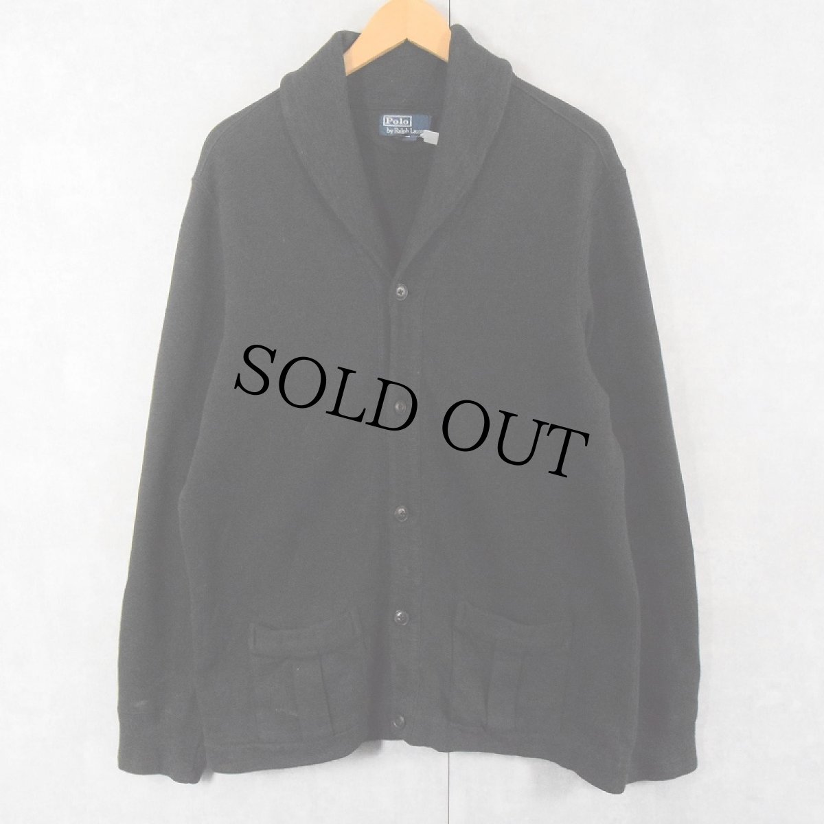 画像1: POLO Ralph Lauren ショールカラー コットンカーディガン BLACK L (1)