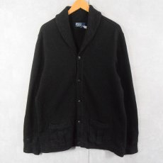画像1: POLO Ralph Lauren ショールカラー コットンカーディガン BLACK L (1)