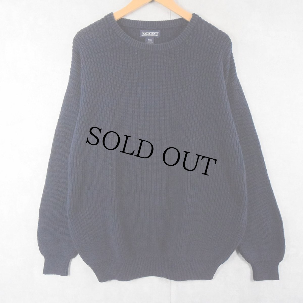 画像1: 90's LANDS'END コットンニットセーター NAVY L (1)