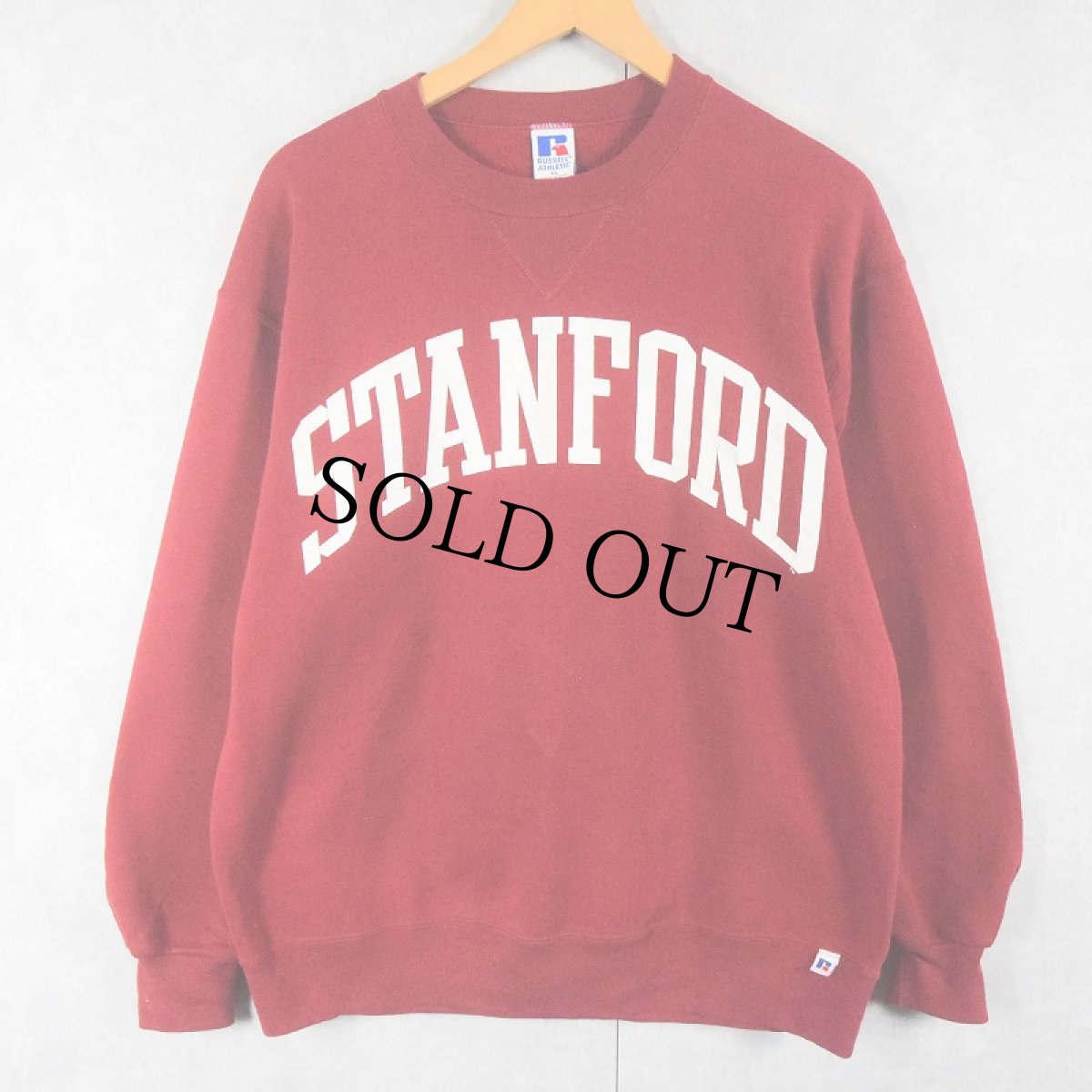 画像1: 90's RUSSELL ATHLETIC USA製 "STANFORD" 前V プリントスウェット XL (1)