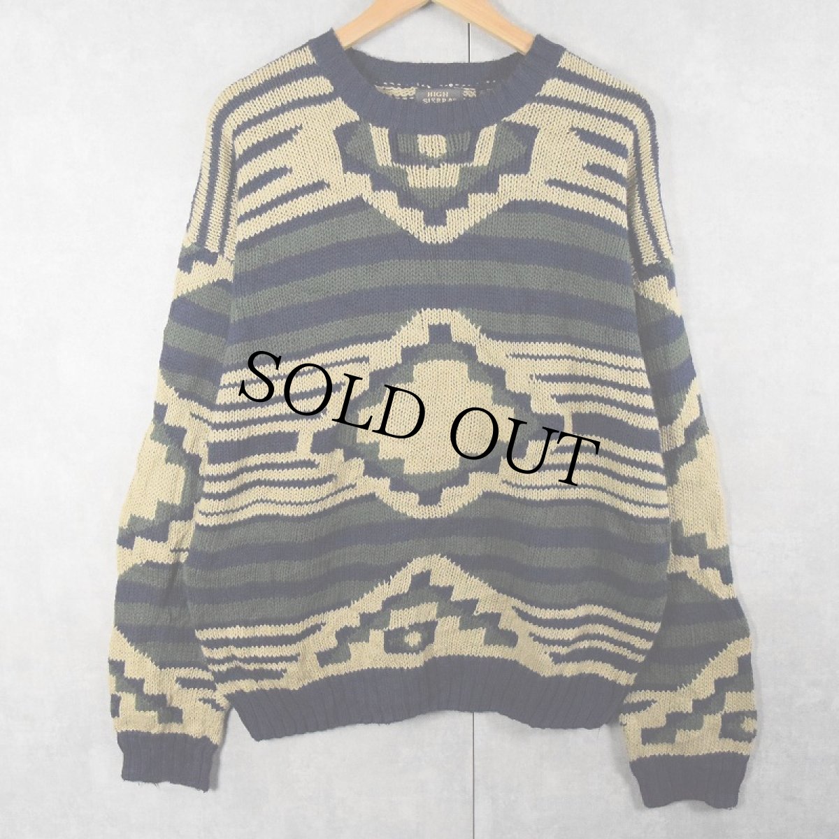 画像1: HIGH SIERRA ネイティブ柄 ラミー×コットンニットセーター L (1)