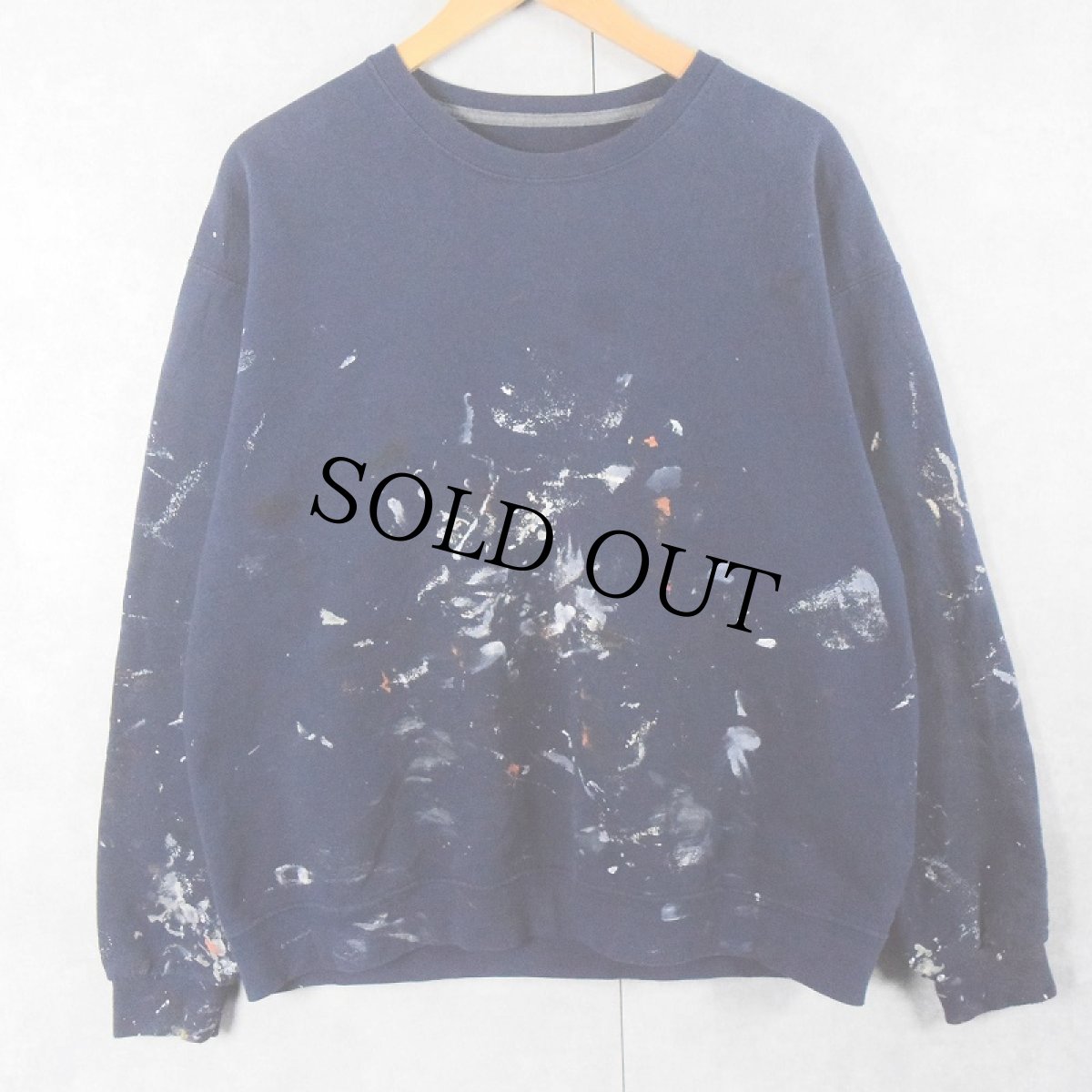 画像1: FRUIT OF THE LOOM ペンキペイント 無地スウェット NAVY XL (1)